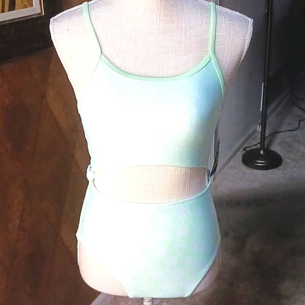 ART Class Girl's Fully Lined One Piece Swimsuit Neon Green/White Size XL - Picture 3 of 14